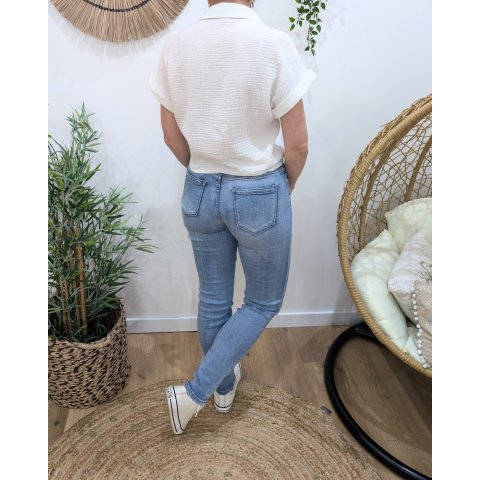 Jean femme slim power stretch push up bleu clair délavé coupe confort