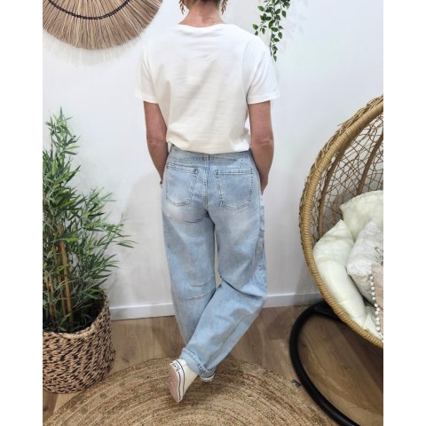 Jean barrel femme bleu clair délavé