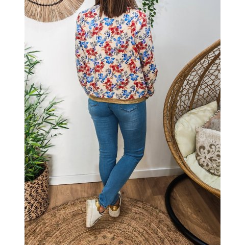 Bombers femme beige fleurs bleus et rouges Daryna