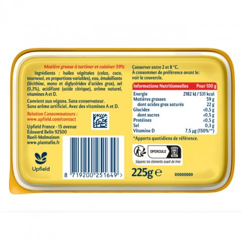 Margarine doux tartine et cuisson sans huile de palme PLANTA FIN