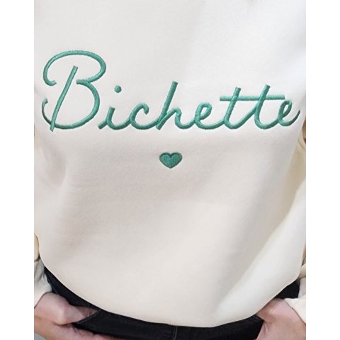 Sweat femme beige broderie Bichette verte