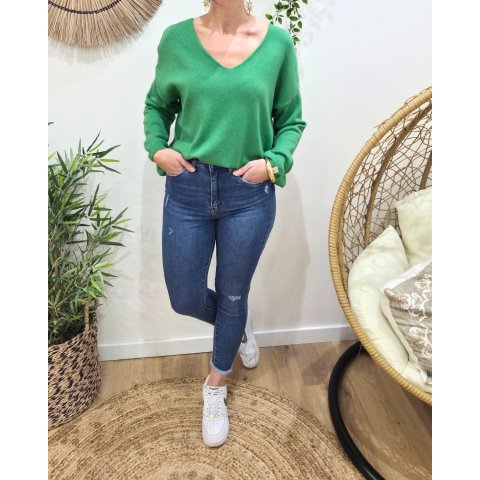 Jean femme bleu 7/8 skinny poches effet abîmé