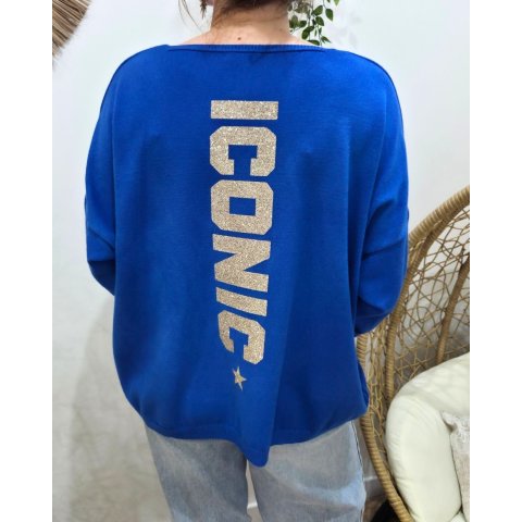 Pull femme col V dos Iconic pailleté