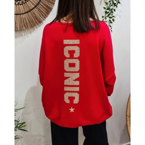 Pull femme col V dos Iconic pailleté