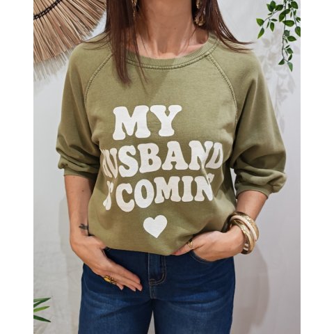Sweat femme manches courtes My husband is coming