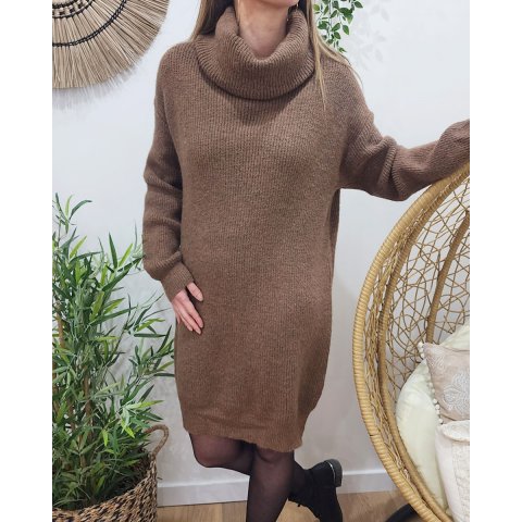 Robe pull femme chinée col baveux 