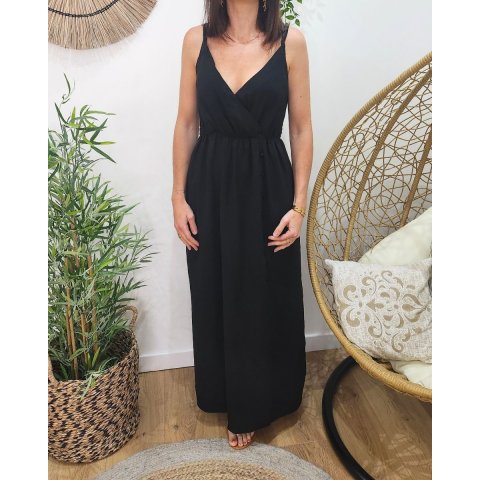 Robe longue femme noire boutonnée Alexia