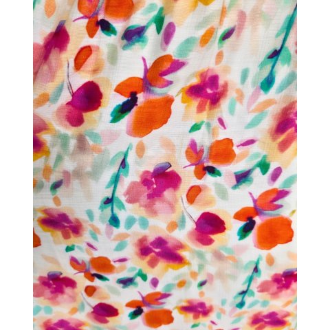 Robe femme longue écrue imprimés fleuris oranges fuchsia multicolores fluide été