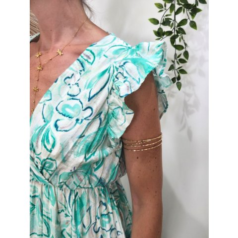  Robe longue femme fleurie verte fleurie Thémis