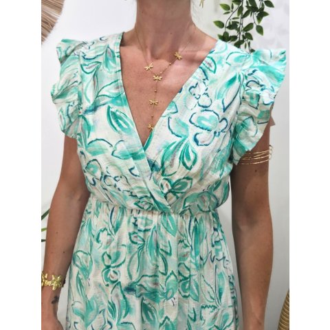  Robe longue femme fleurie verte fleurie Thémis
