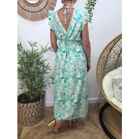  Robe longue femme fleurie verte fleurie Thémis
