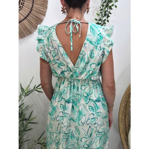  Robe longue femme fleurie verte fleurie Thémis