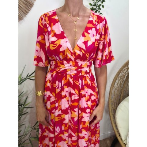  Robe longue femme fuchsia et orange Saskia