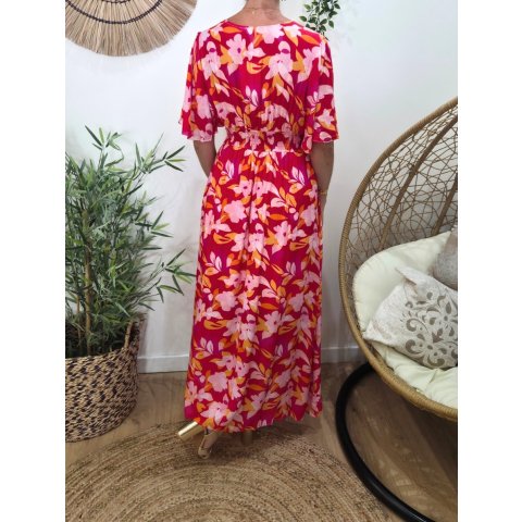  Robe longue femme fuchsia et orange Saskia