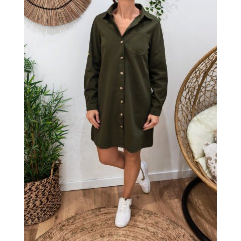  Robe droite femme unie kaki boutonnée Maresia