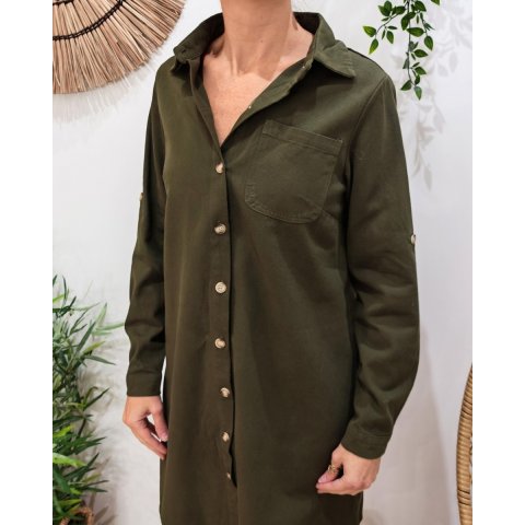  Robe droite femme unie kaki boutonnée Maresia