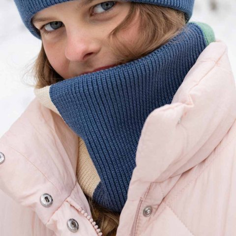Snood tricolore vert sauge & bleu CHAMAYE