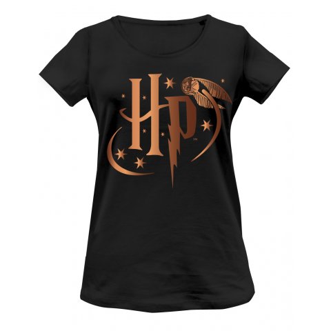 T-shirt femme Harry Potter noir logo HP gold