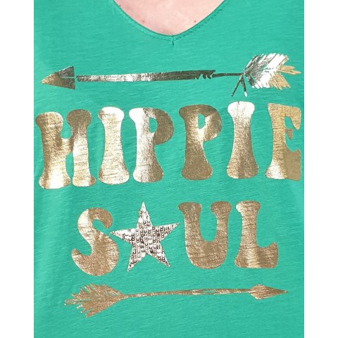 T-Shirt oversize vert Hippie Soul doré