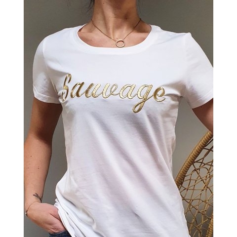 T-Shirt blanc Sauvage doré