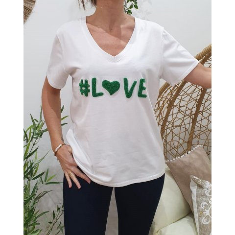 T-Shirt blanc #LOVE col V