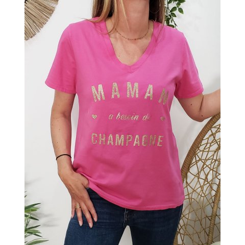 T-Shirt Maman a besoin de champagne paillettes