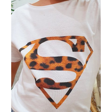 T-shirt enfant blanc superman léopard