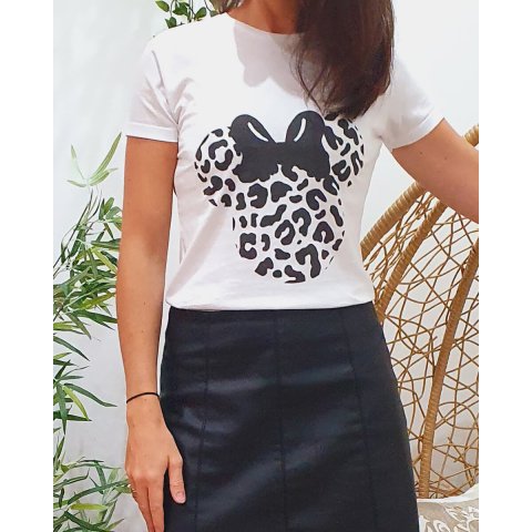 T-shirt femme blanc Minnie imprimé jaguar