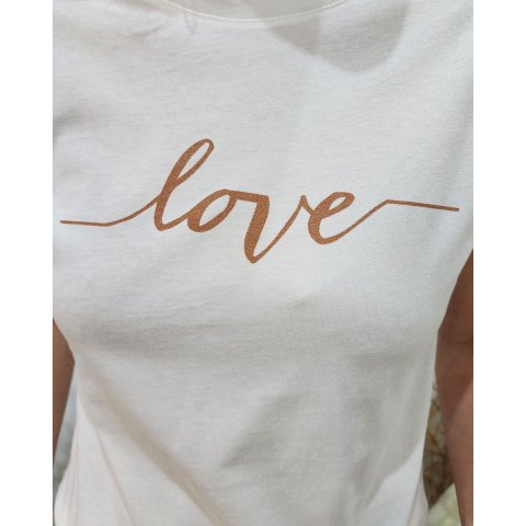 T-shirt femme blanc écriture love pailletée