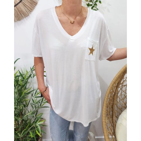 T-Shirt femme oversize poche étoile pailletée