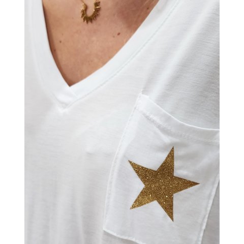 T-Shirt femme oversize poche étoile pailletée