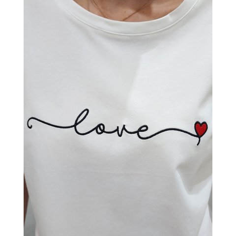 T-shirt femme blanc love noir coeur rouge
