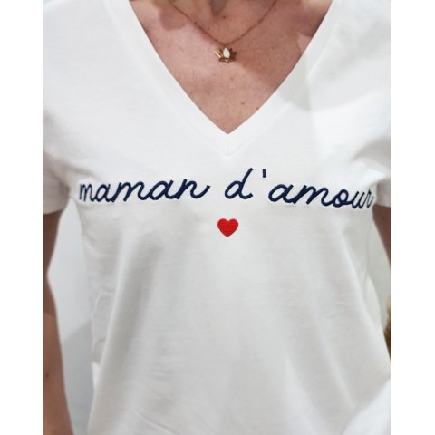 T-Shirt femme blanc Maman d'amour marine