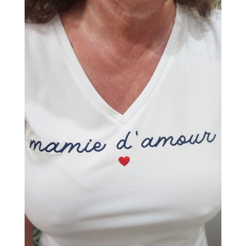 T-Shirt femme blanc Mamie d'amour marine