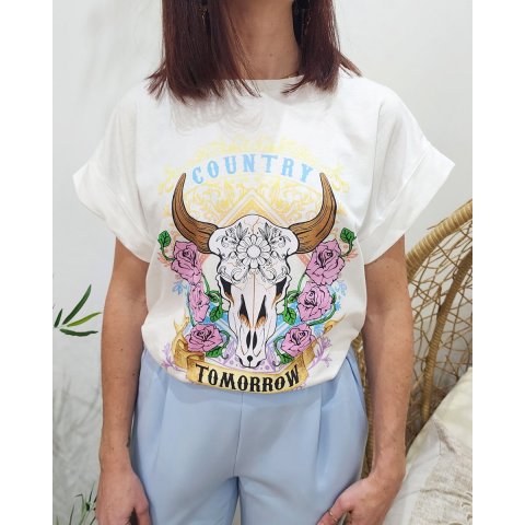 T-shirt femme blanc Country Tomorrow multicolore