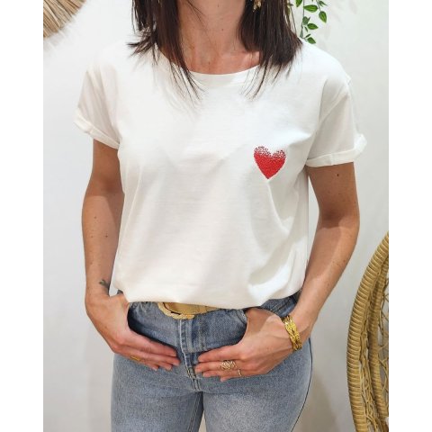 T-Shirt blanc broderie coeur dégradé