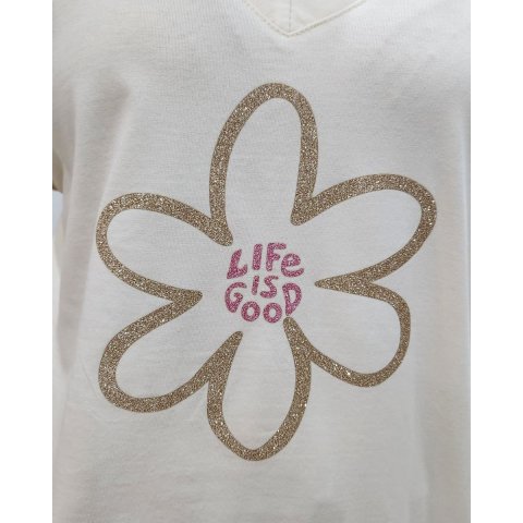 T-shirt femme beige fleur pailleté life is good