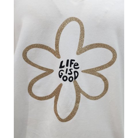 T-shirt femme blanc fleur pailleté life is good