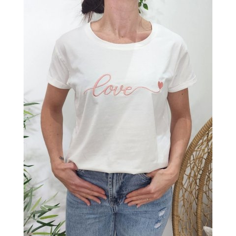 T-Shirt femme blanc broderie love coeur