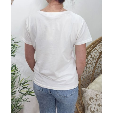 T-Shirt femme blanc broderie smile vert agate