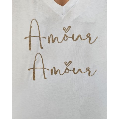 T-Shirt oversize femme blanc Amour Amour doré