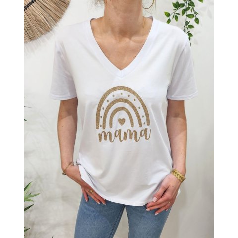 T-Shirt oversize femme blanc mama doré