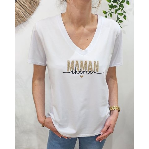 T-shirt femme blanc Maman chérie