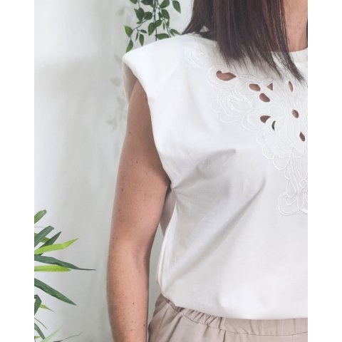 T-shirt femme à épaulettes blanc Yadira
