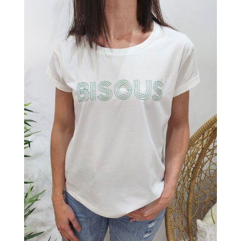 T-Shirt femme blanc broderie BISOUS