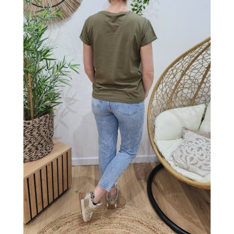 T-shirt femme kaki coeur léopard taupe