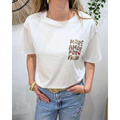 T-shirt femme écru more amor por favor léopard 