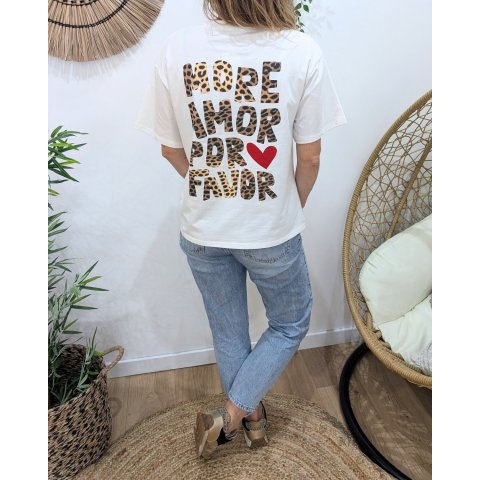 T-shirt femme écru more amor por favor léopard 