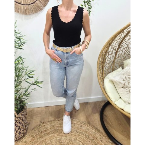 Top femme côtelé noir Lucilla