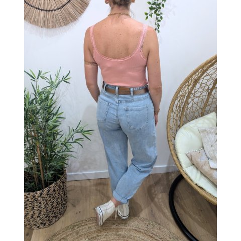 Top femme rose poudré à bretelles dentelle Ondina